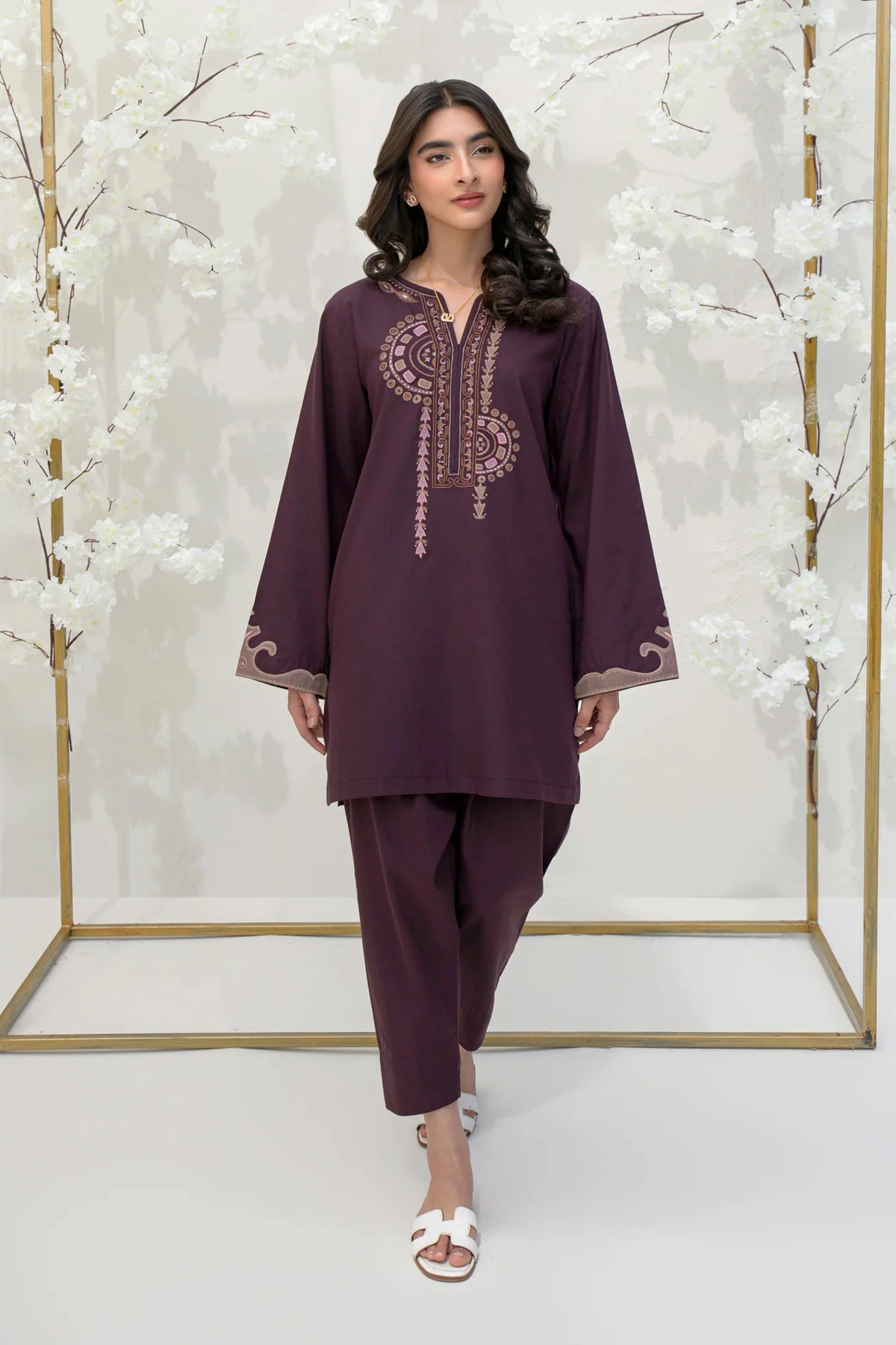 Aubergine Set front view - viscose set by Flairs Studio | Ready to Wear Luxury Pret