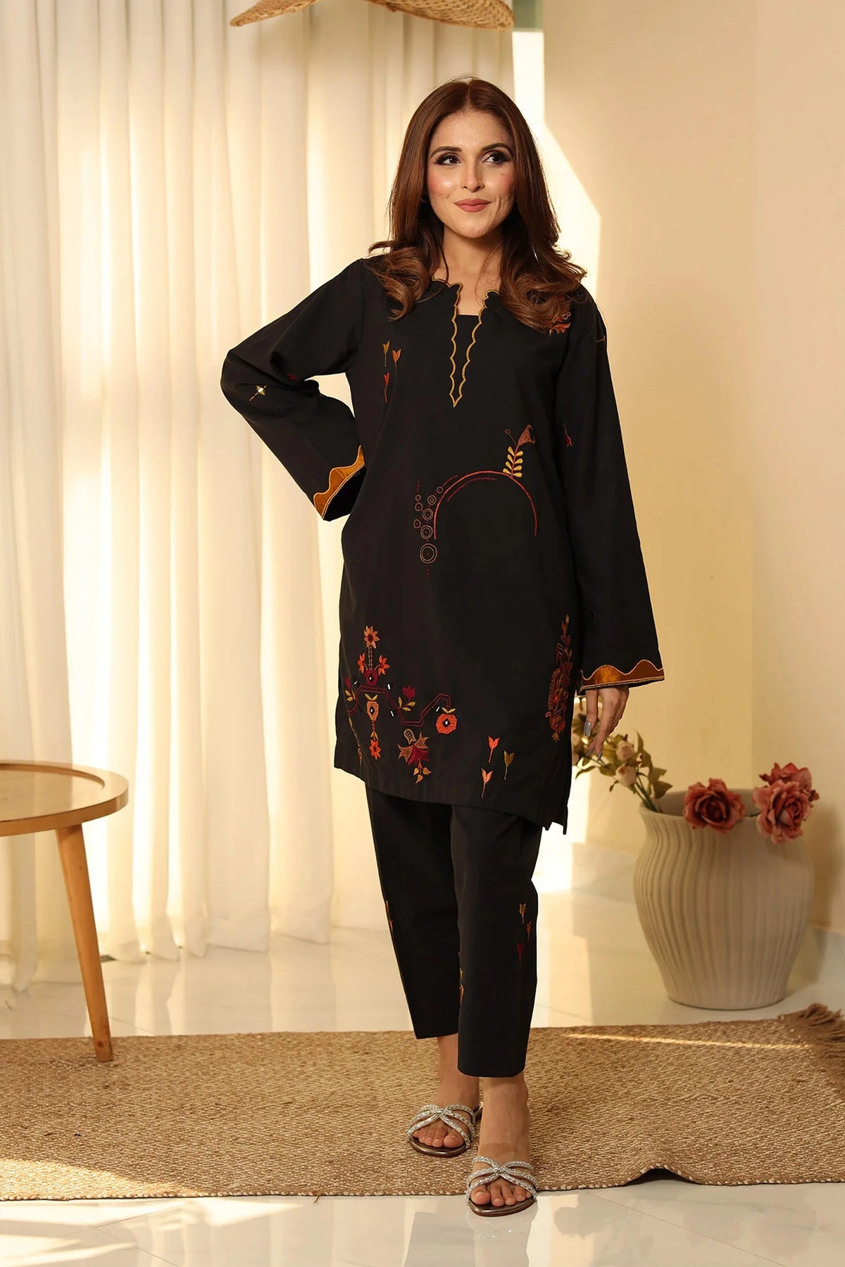 Coal front view - cotton lawn set by Flairs Studio | Designer Wear Pakistani