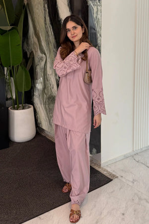 Model wearing Dewberry viscose set - Ready to Wear Luxury Pret by Flairs Studio