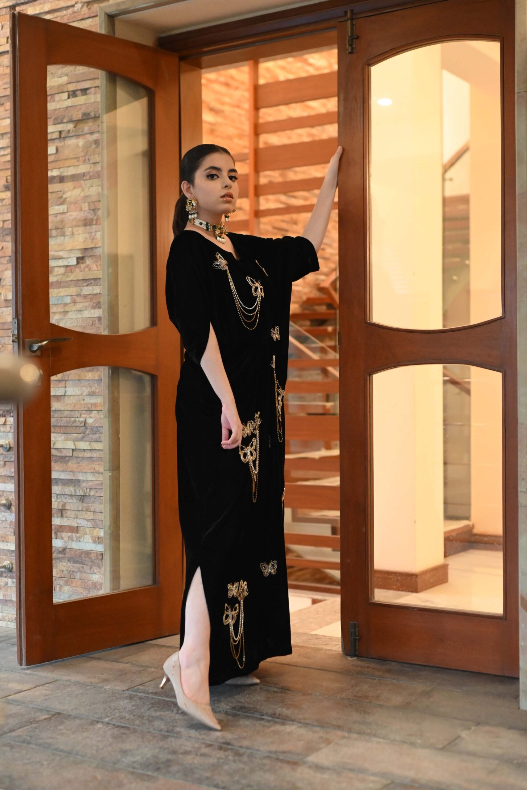 Black velvet kaftan - Flairs Studio