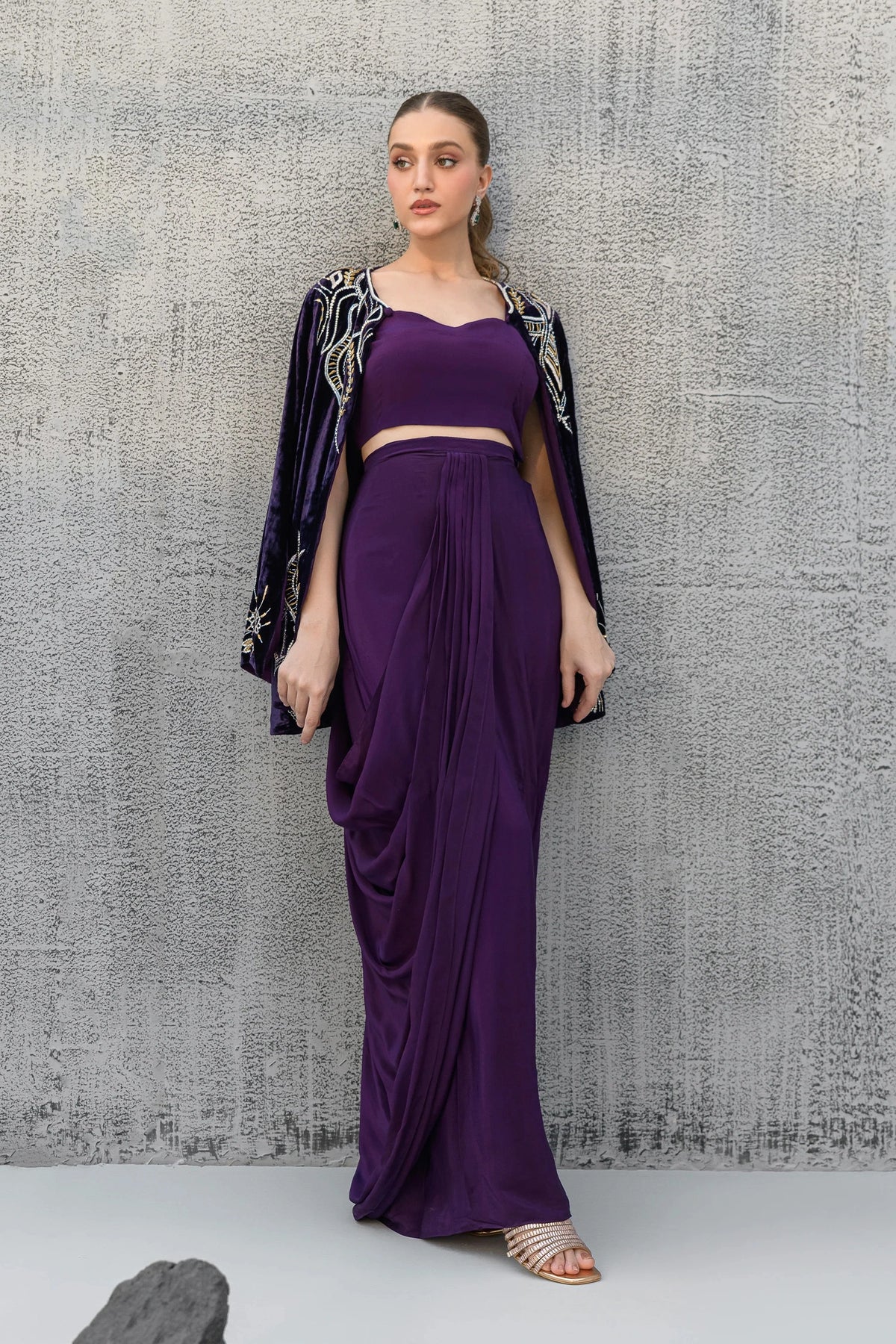 Indigo front view - velvet set by Flairs Studio | Velvet Dress