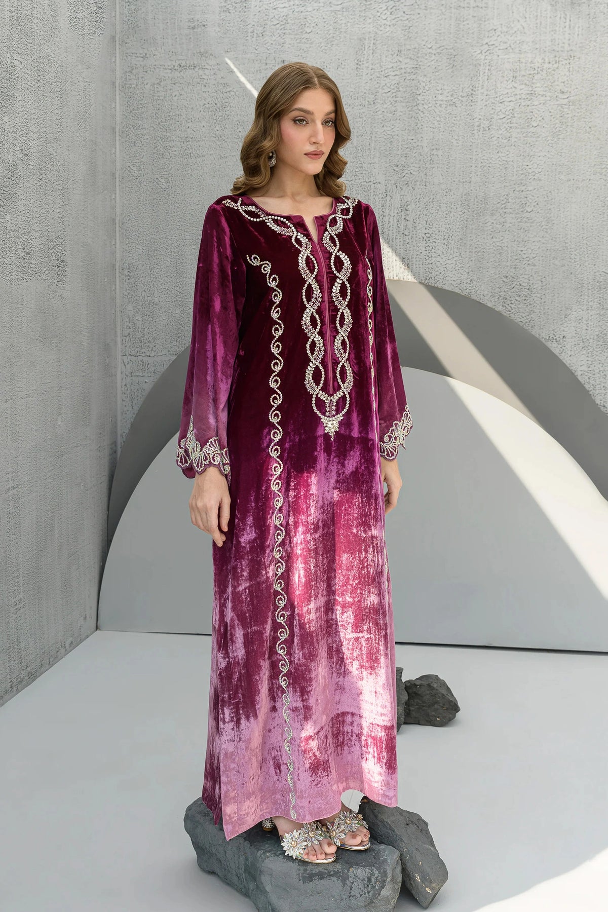Rose front view - velvet kaftan by Flairs Studio | Velvet Kaftan