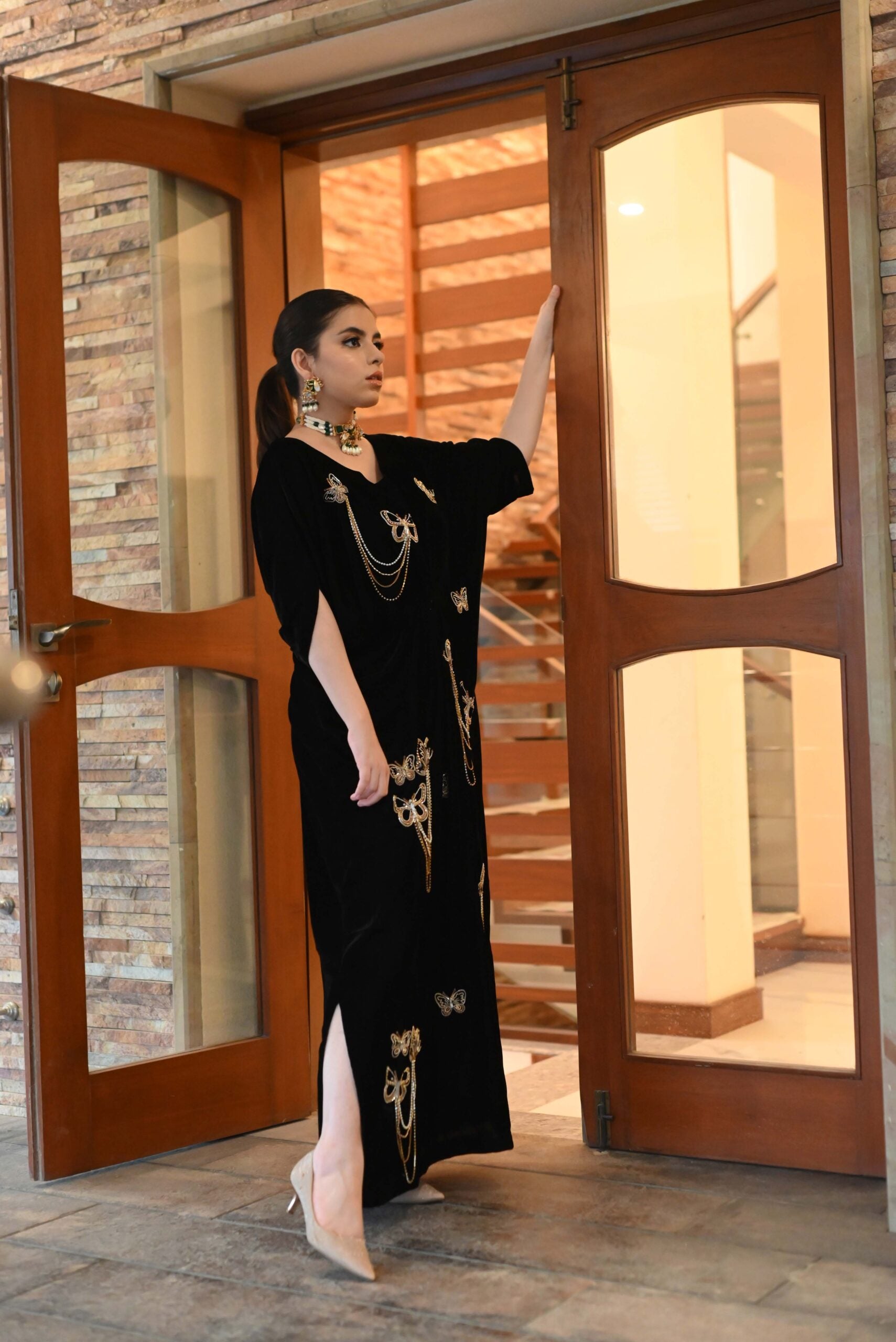 Black velvet kaftan