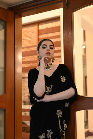 Black velvet kaftan - Flairs Studio